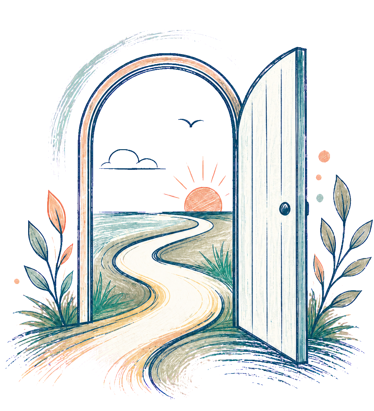 Hand-drawn open doorway representing a welcoming and clear next step